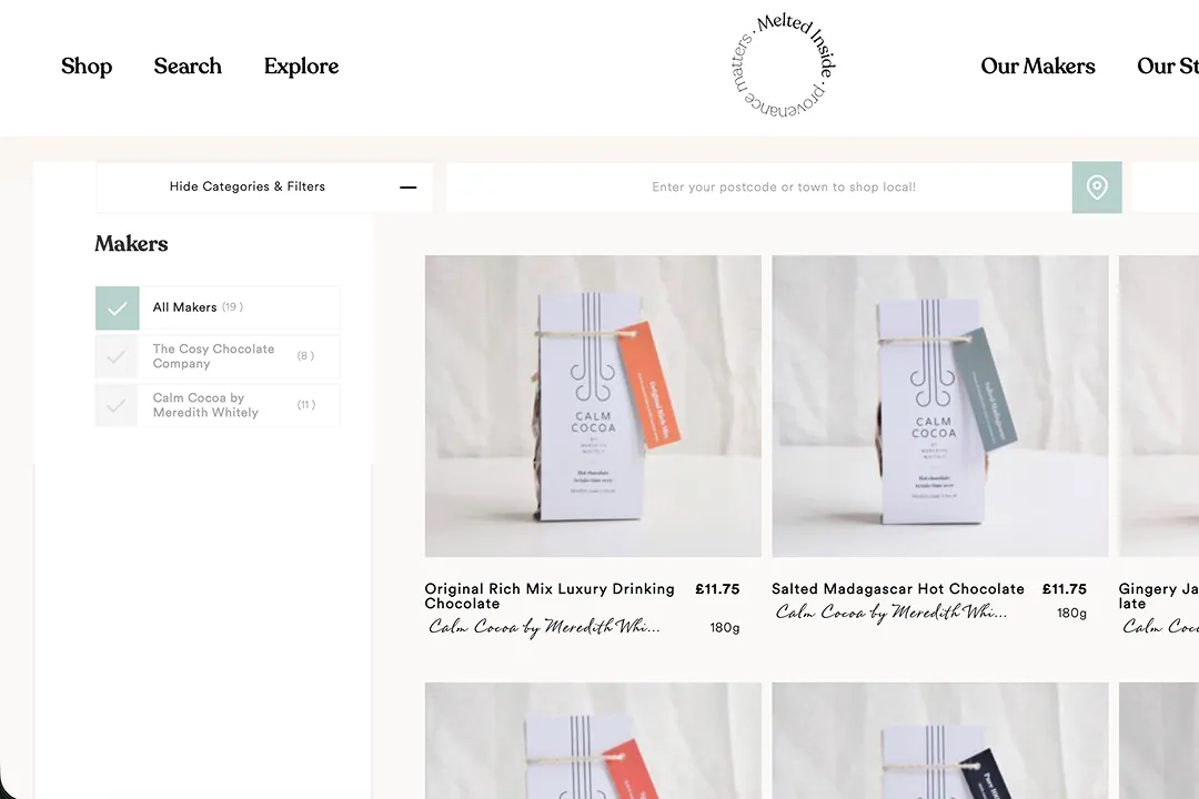 Multi-seller artisan-food category browsing page