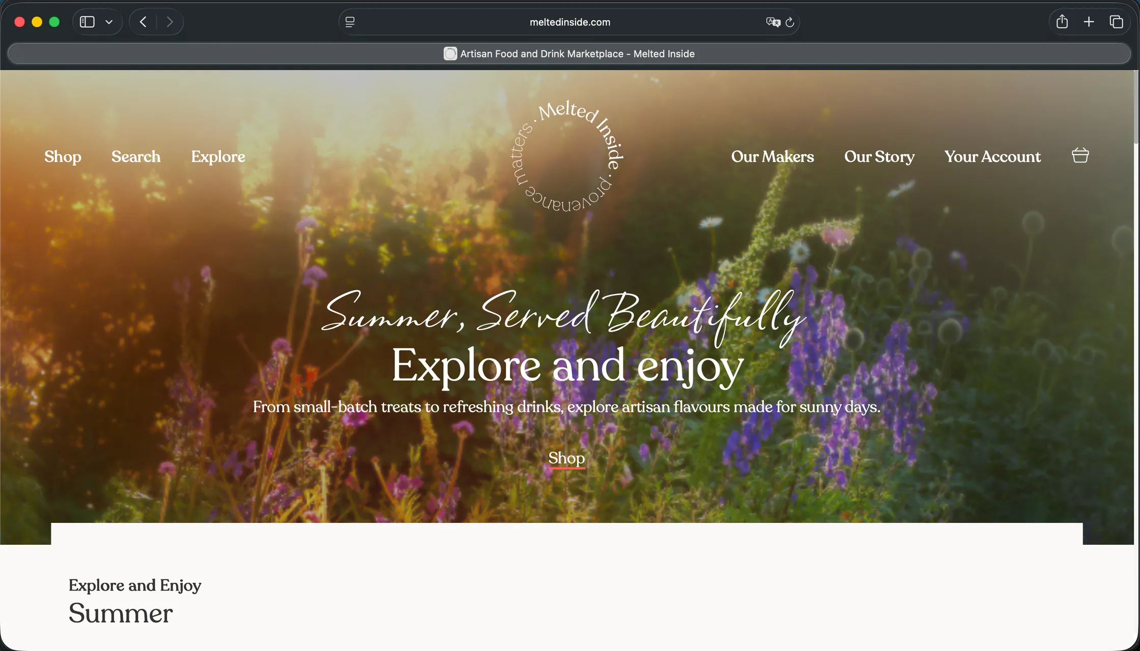 Melted Inside artisan food marketplace homepage