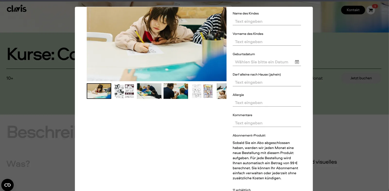 Ecwid checkout modal with per-child enrollment fields